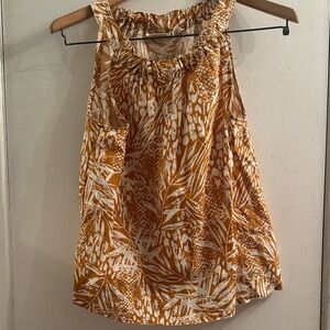 Christian Siriano Tan and White Patterned Linen Tank Top